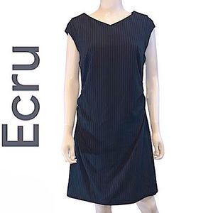 ECRU.NWT. Gorgeous Pinstriped Midi Dress. Back zip & cap sleeves. Lined. Navy. 8